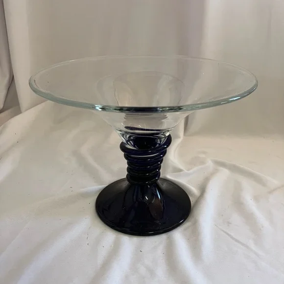 Elegant Glass Compote with Navy Base - Picture 1 of 9